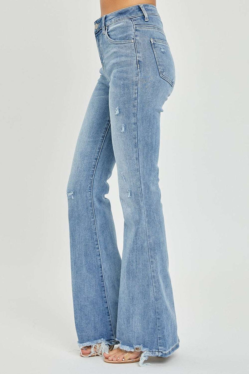 Risen Full Size High Rise Frayed Hem Flare JeansStep into style and comfort with our Risen Full Size High Rise Frayed Hem Flare Jeans! Designed for the modern woman who loves to express herself, these jeans blend BottomsTrendsiKlondike Creek Unique BoutiqueRisen Full Size High Rise Frayed Hem Flare Jeans