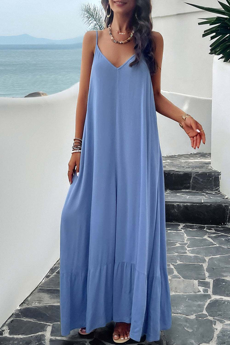 Blue Devine Backless Maxi Cami Dress with pockets, slightly stretchy viscose fabric.