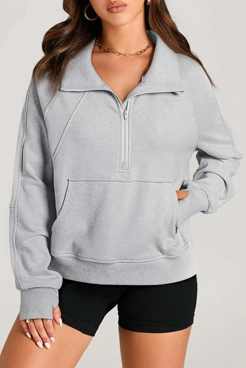 Half Zip Long Sleeve Sweatshirt in gray, stylish and cozy design for versatile wear.