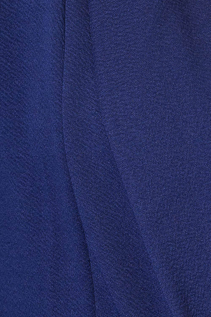 Heimish Full Size Statement Neck Open Front Blazer fabric detail in navy blue.