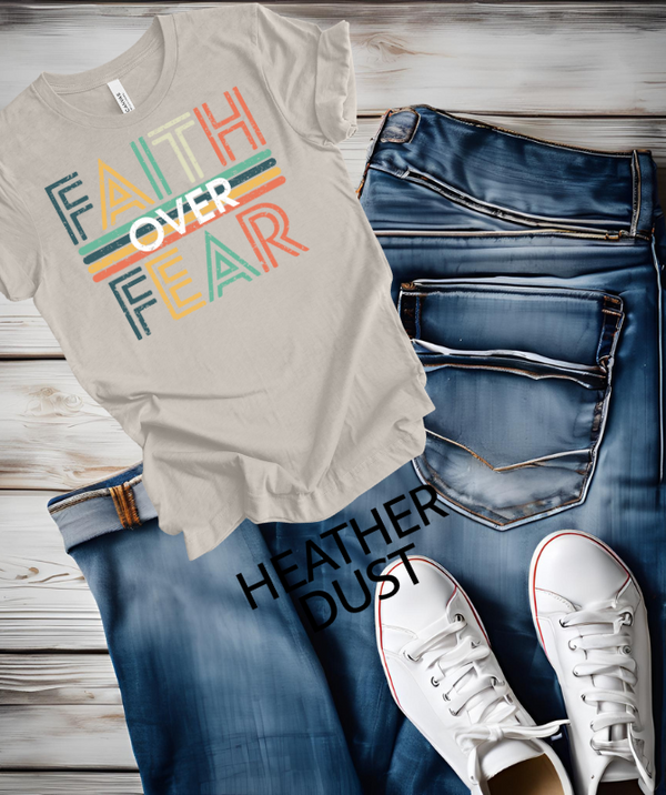 Faith over Fear retro Graphic teeThe Bella canvas unisex T-shirt is made with a comfortable poly cotton blend, perfect for everyday wear. The DTF print adds a unique touch to the classic crew neck dShirts & TopsKlondike Creek Unique BoutiqueKlondike Creek Unique BoutiqueFear retro Graphic tee