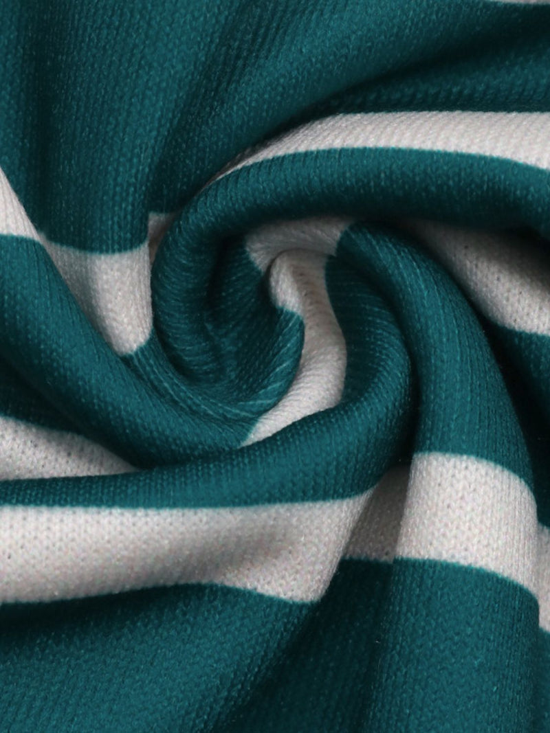 Close-up of the fabric texture and stripes on the Perfee Striped Contrast Round Neck Long Sleeve Sweatshirt.