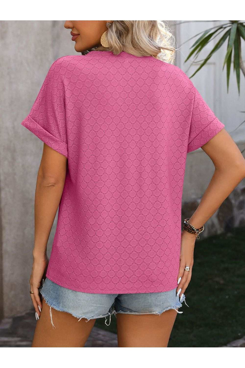 Eyelet Notched Short Sleeve T-ShirtFeatures: Eyelet
Sheer: Opaque
Stretch: No stretch
Material composition: 65% rayon, 35% polyester
Care instructions: Machine wash cold. Tumble dry low.
Imported
ProdShirts & TopsTrendsiKlondike Creek Unique BoutiqueEyelet Notched Short Sleeve