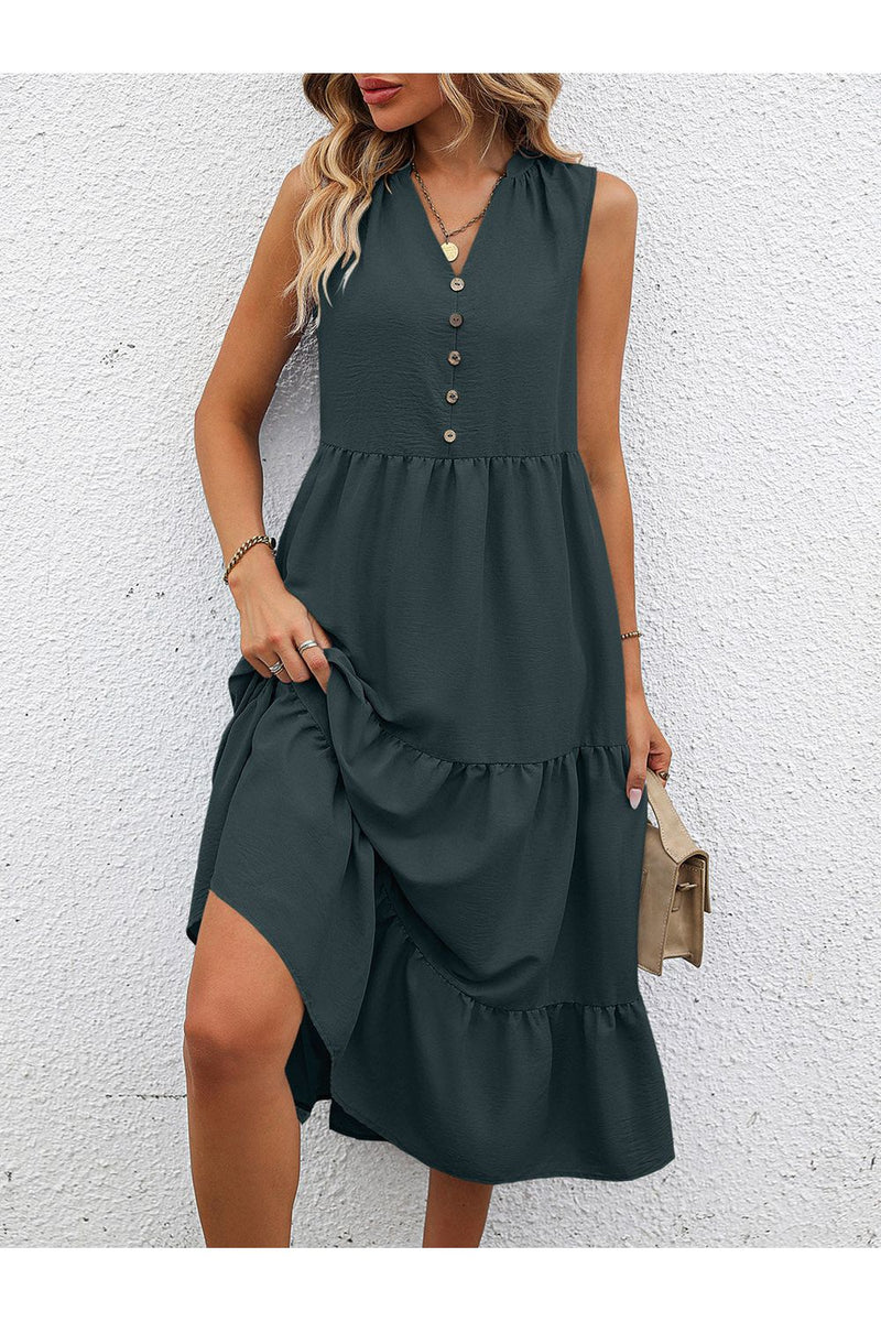 V-Neck Sleeveless Tiered Dress