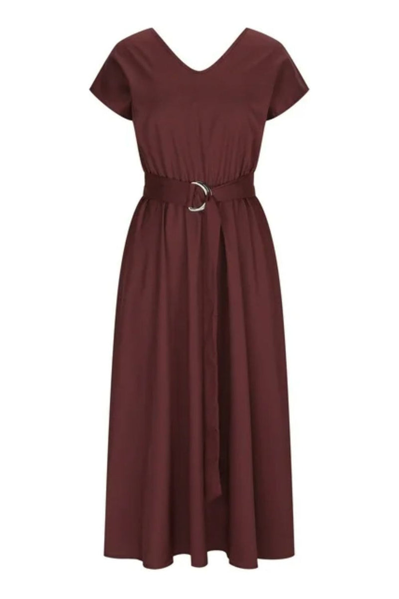 Ruched V-Neck Cap Sleeve Dress