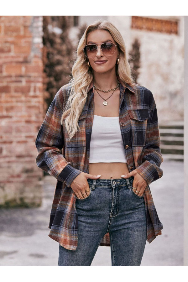 Plaid Dropped Shoulder Longline Shirt