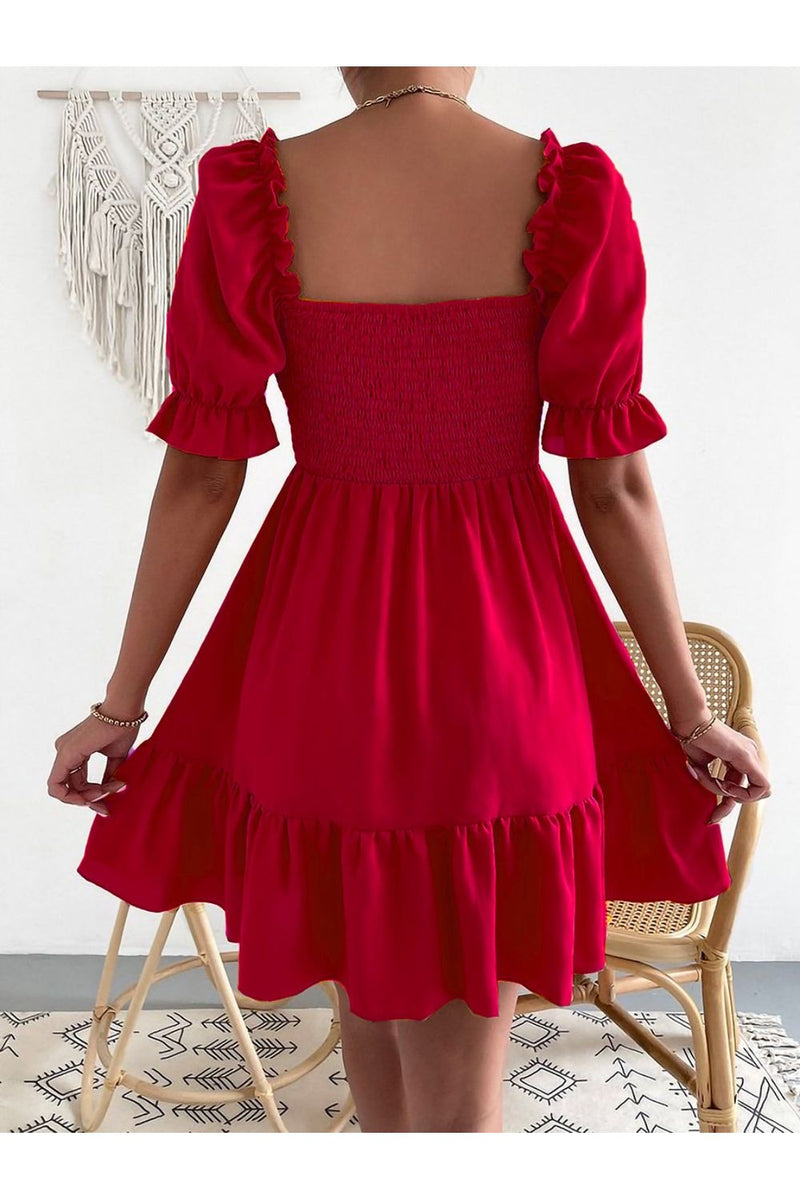 Smocked Square Neck Short Sleeve Dress