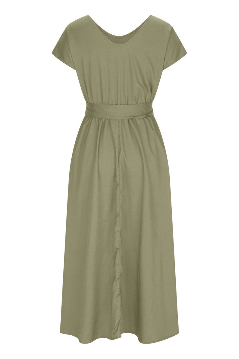 Ruched V-Neck Cap Sleeve Dress