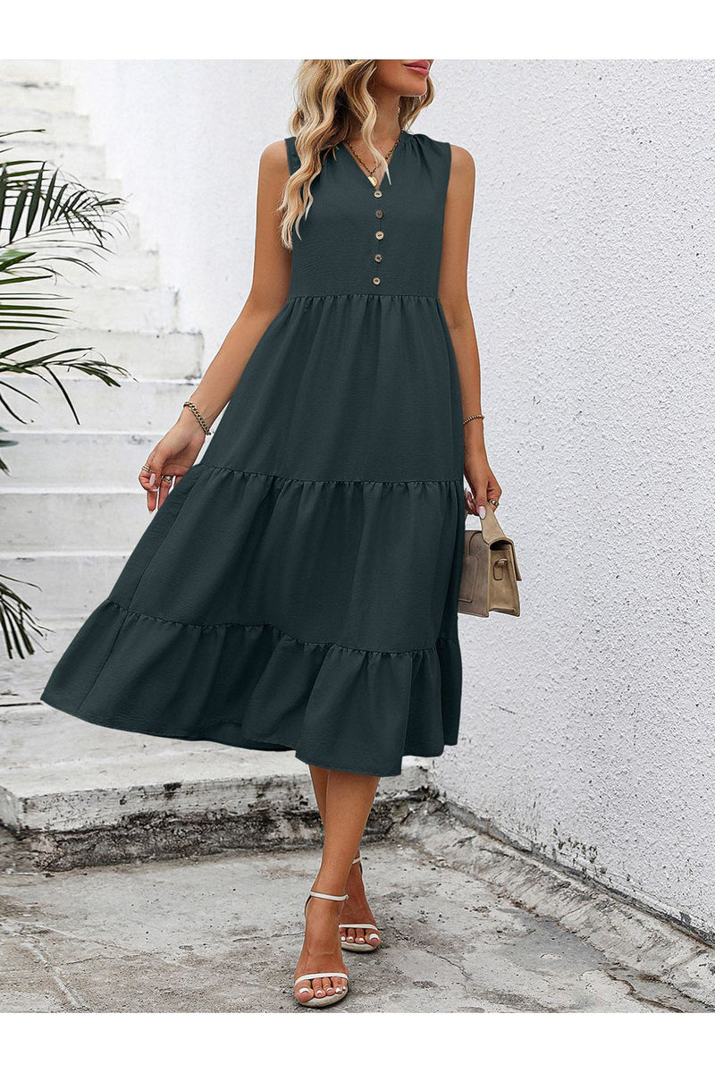 V-Neck Sleeveless Tiered Dress