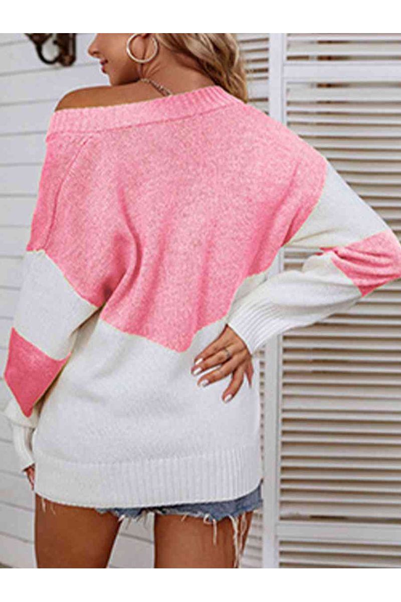 Color Block V-Neck Sweater