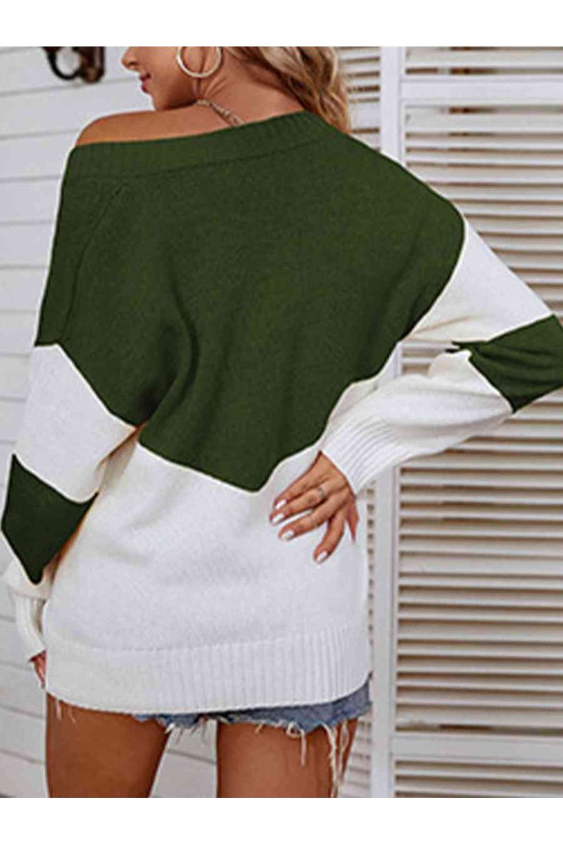 Color Block V-Neck Sweater