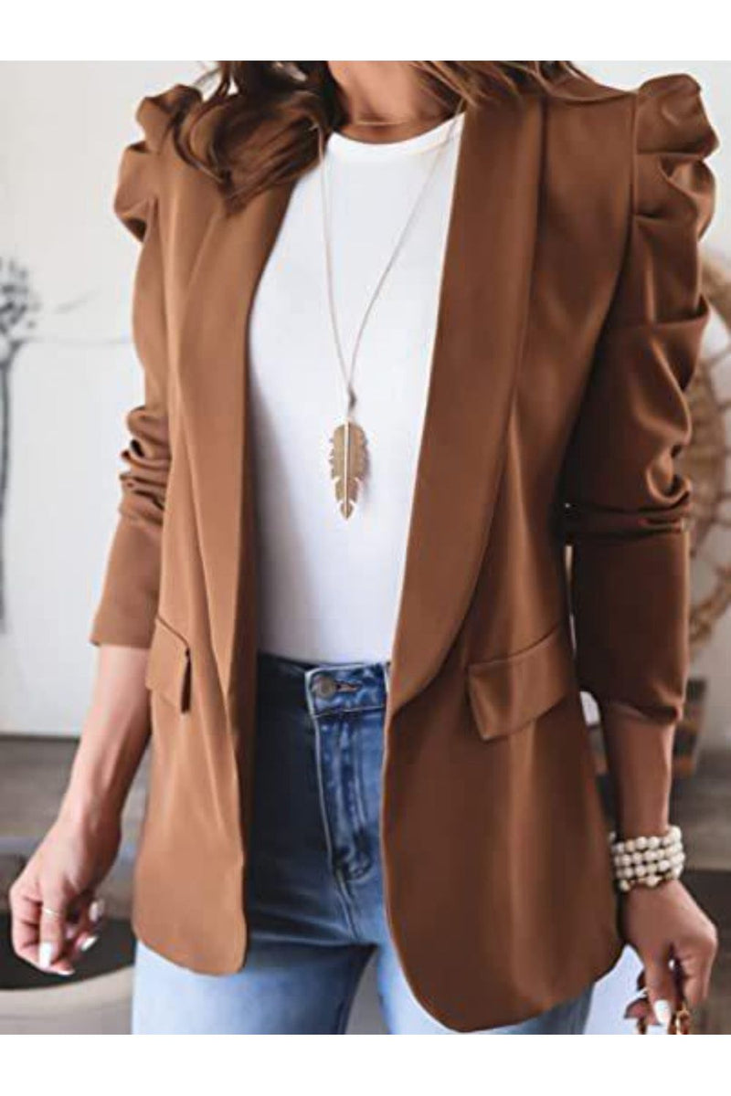 Collared Neck Puff Sleeve Blazer