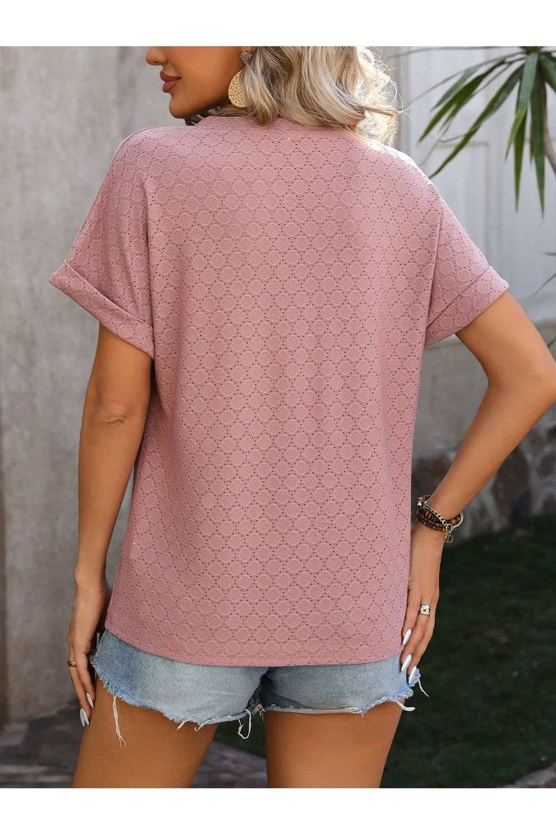 Eyelet Notched Short Sleeve T-ShirtFeatures: Eyelet
Sheer: Opaque
Stretch: No stretch
Material composition: 65% rayon, 35% polyester
Care instructions: Machine wash cold. Tumble dry low.
Imported
ProdShirts & TopsTrendsiKlondike Creek Unique BoutiqueEyelet Notched Short Sleeve