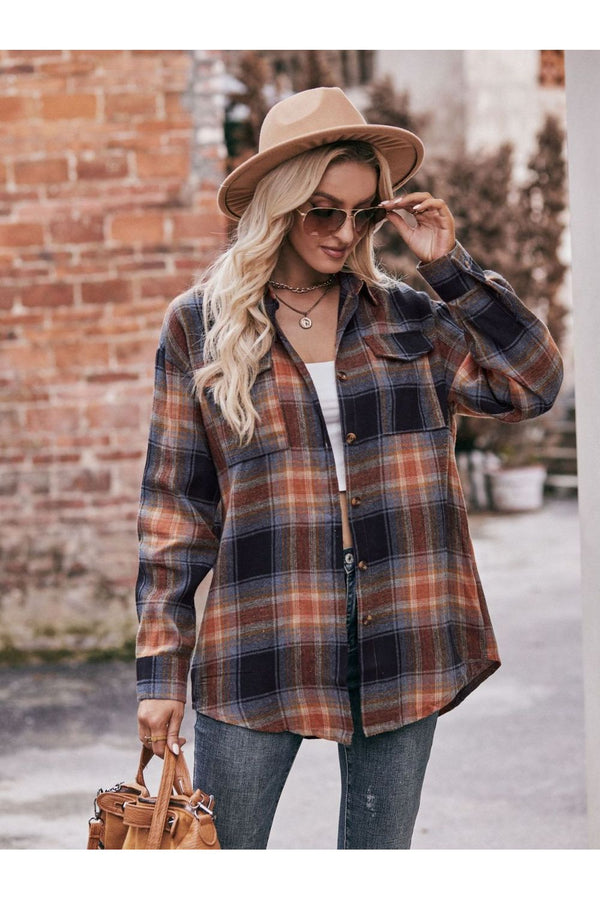 Plaid Dropped Shoulder Longline Shirt