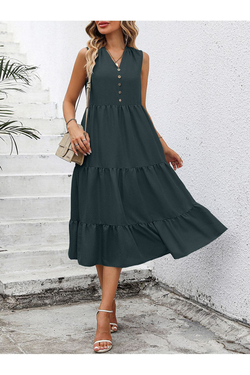 V-Neck Sleeveless Tiered Dress