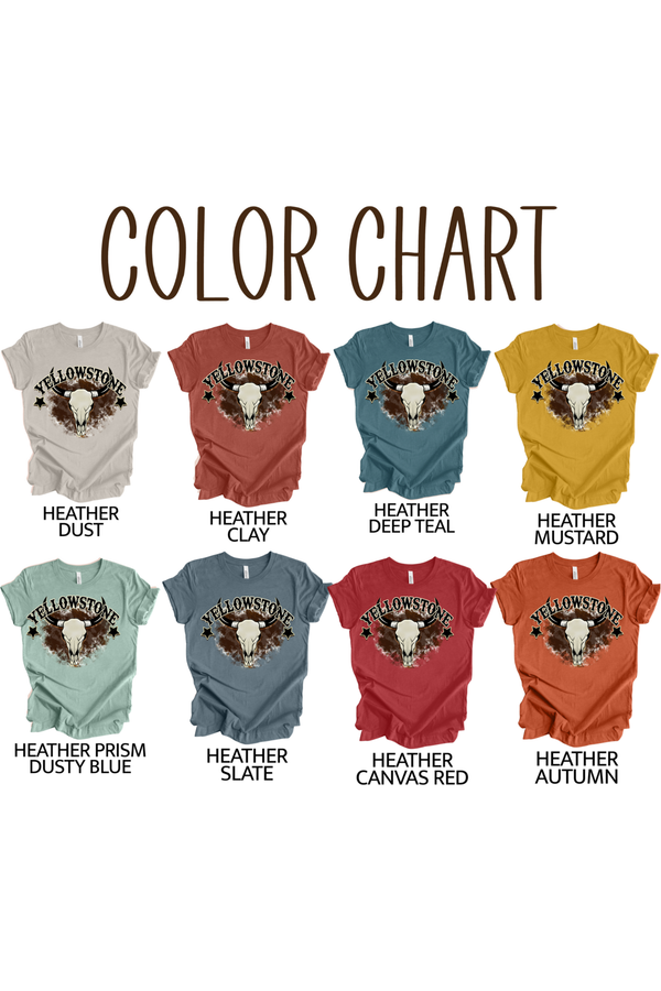 Yellowstone SkullBella Canvas Tee
Color will very slightly from picture
All Graphic Tee's are made to order so please allow 3-5 days processing and another 3-5 days for shipping. 
CoShirts & TopsKlondike Creek Unique BoutiqueKlondike Creek Unique BoutiqueYellowstone Skull